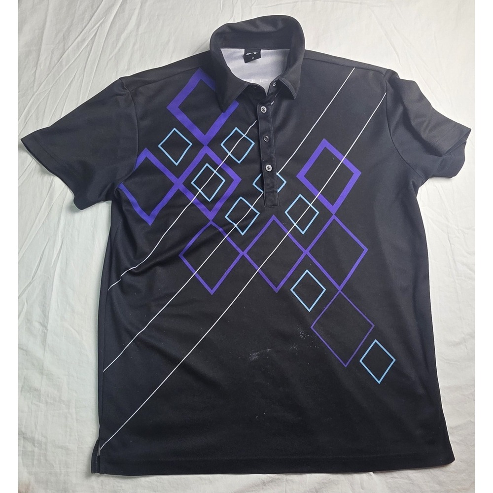 Sligo Golf Polo Shirt Mens Medium M Black Purple Blue Geometric Performance Tech